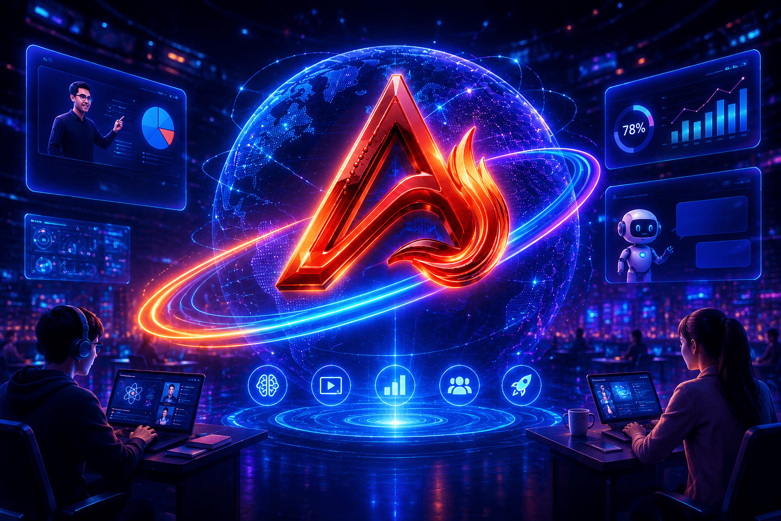 AlphaReaction futuristic AI technology ecosystem